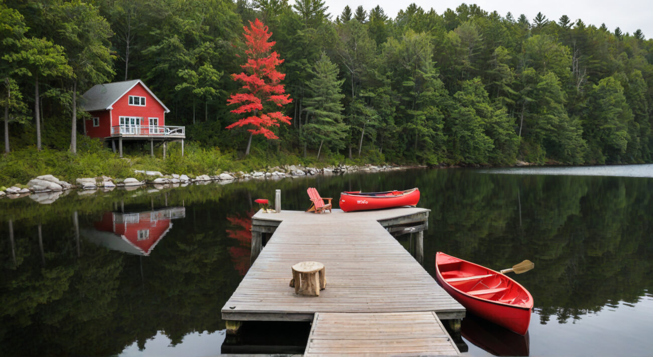 dock-with-red-canoe-red-house-background - Asap Carpentry
